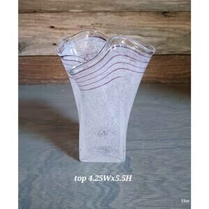 Vintage Murano style pink bubble ruffled hand blown art glass vase
